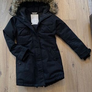 Aritzia Black Parka with Faux Fur Trim
